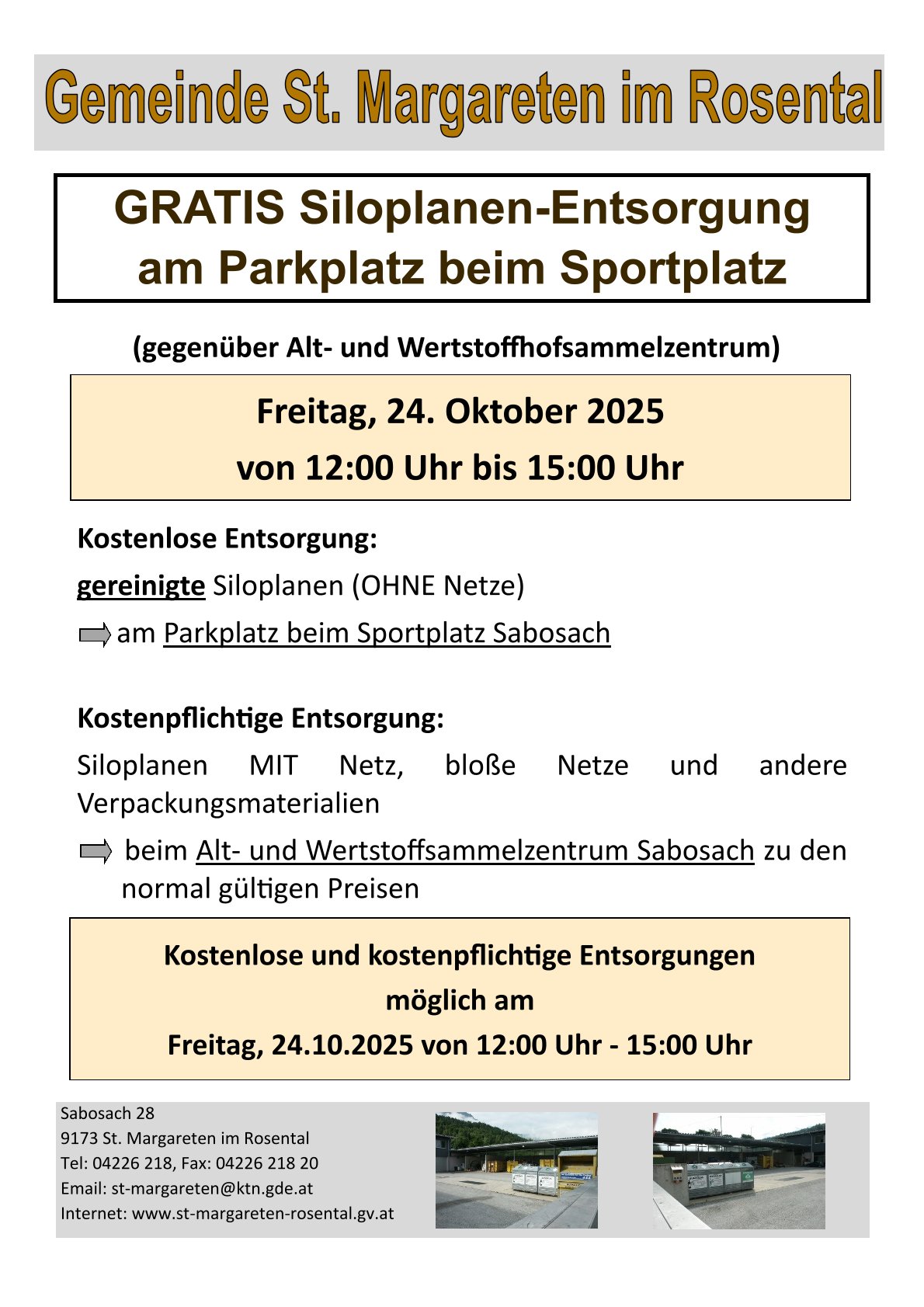 Gratis Siloplanenentsorgung